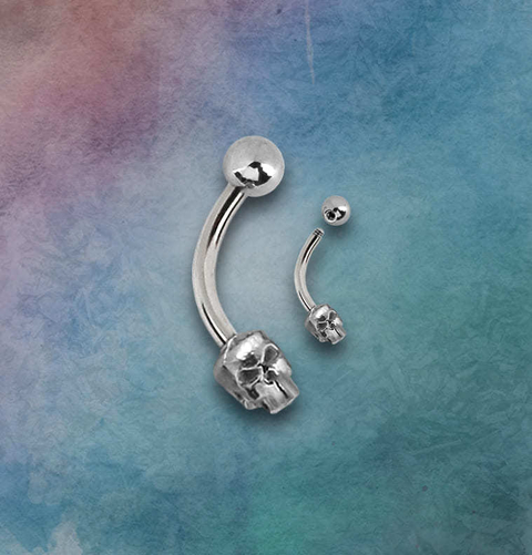 Piercing para sobrancelha, barbell curvo, em aço cirúrgico.