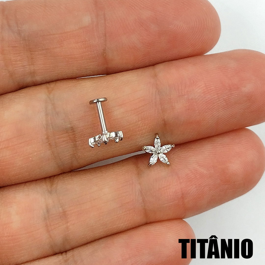 Piercing Orelha Nariz Tragus Labret Flor Zircônias Titânio PIFU188