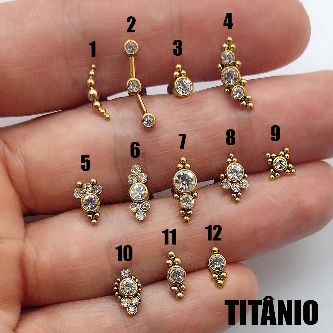 Piercing Orelha Nariz Tragus Labret Zirconia Titânio Dourado PIFU203