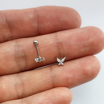 Piercing Helix de Prata Borboleta com Zircônias