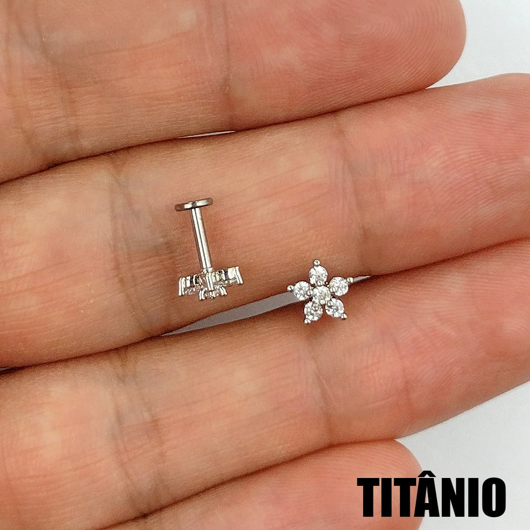 Piercing Orelha Nariz Tragus Labret Flor Zircônias Titânio PIFU189